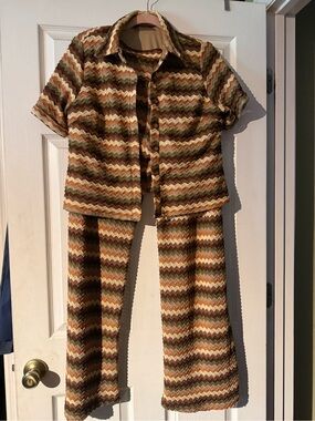 Lulumari Brown Cream Tan Zigzag Kids Pajama Set